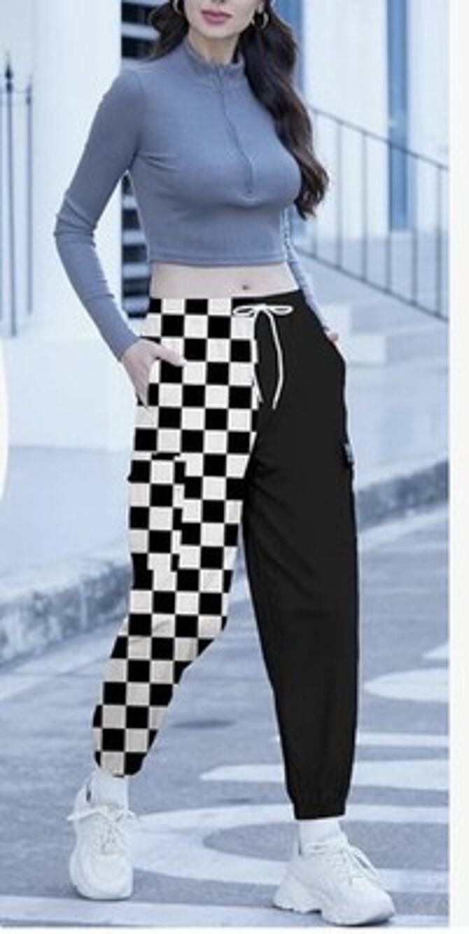 Sangtree Womens Drawstring Cargo Jogger Pants Checkered Women’s L